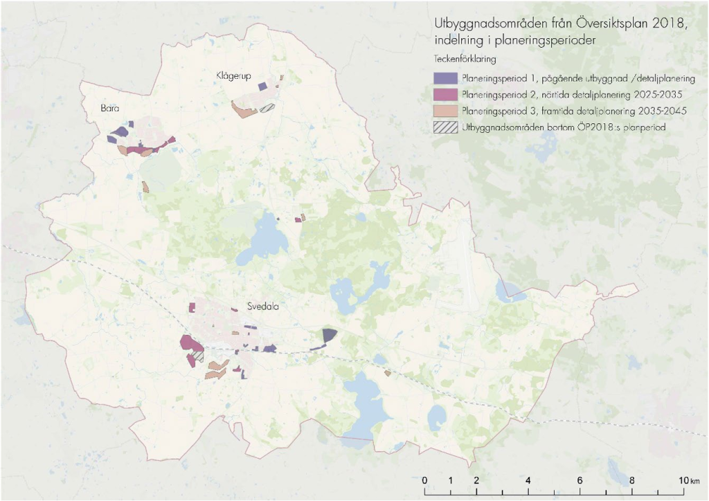 Karta över Utbyggnadsområden från Översiktsplan 2018, indelning i planeringsperioder